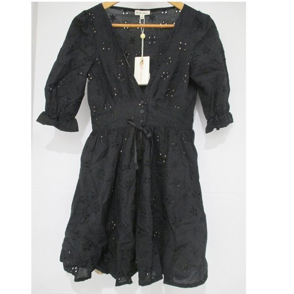NEW FOR LOVE & LEMONS BLACK EYELET SWING DRESS SIZE S - Picture 2 of 9